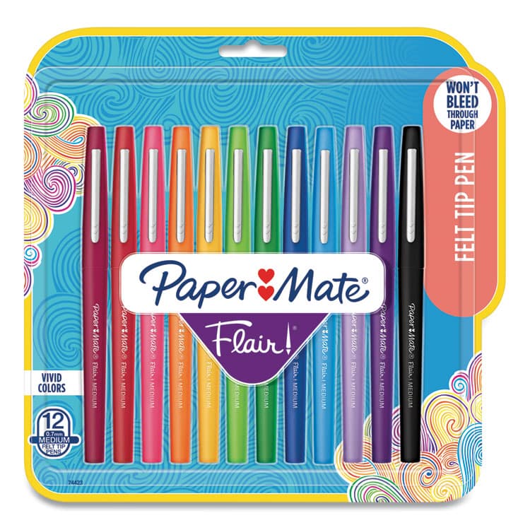 SANFORD Point Guard Flair Felt Tip Porous Point Pen, Stick, Medium 0.7 mm, Assorted Ink and Barrel Colors, 12/Pack (PAP74423)