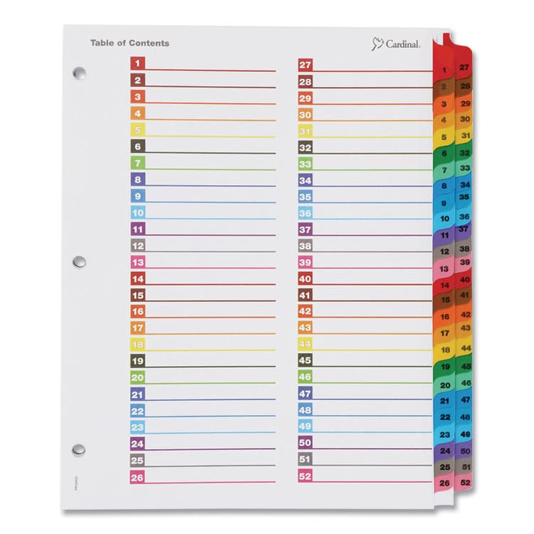 CARDINAL BRANDS . OneStep Printable Table of Contents and Dividers - Double Column, 52-Tab, 1 to 52, 11 x 8.5, White, 1 Set (CRD60990)