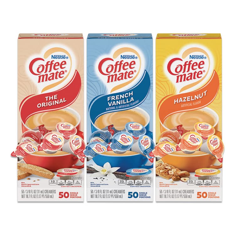 NESTLE Liquid Coffee Creamer, Assorted Flavors, 0.38 oz Mini Cups, 150/Carton (NES46193CT)