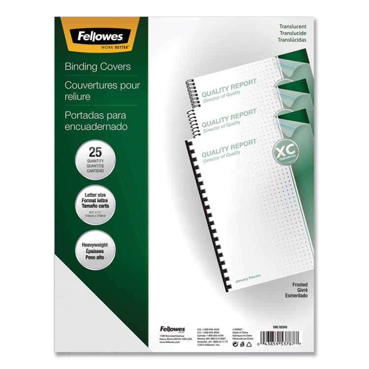 FELLOWES MFG. CO. Futura Presentation Covers for Binding Systems, Plastic, Square Corners, 11 x 8.5, Matte Frost, 25/Pack (FEL5224301)