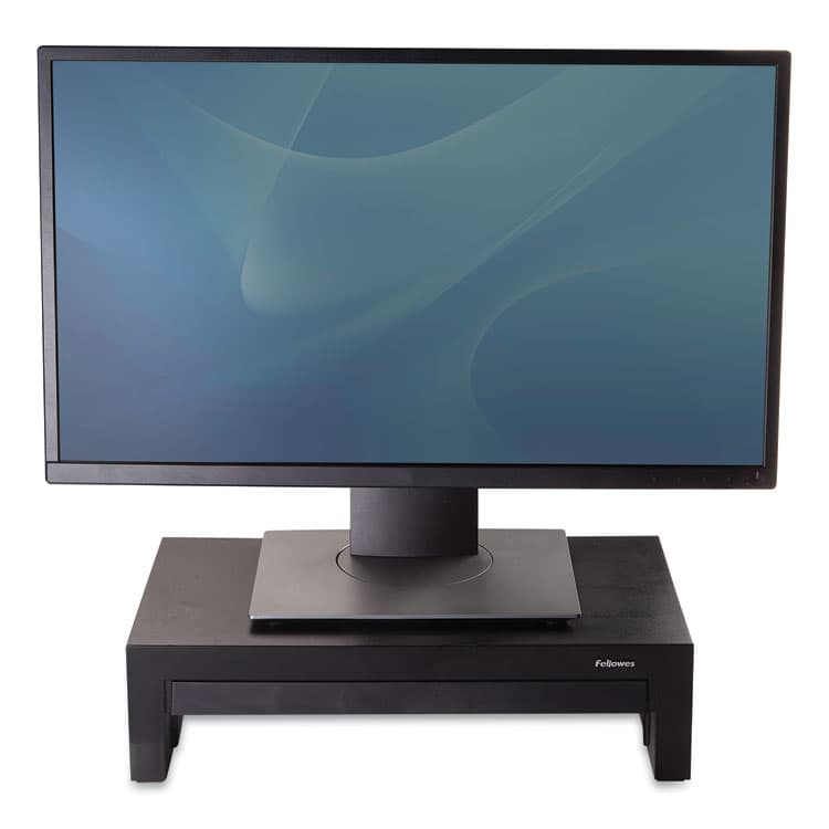 FELLOWES MFG. CO. Designer Suites Monitor Riser, For 21" Monitors, 16" x 9.38" x 4.38" to 6", Black Pearl, Supports 40 lbs (FEL8038101) thumbnail 4