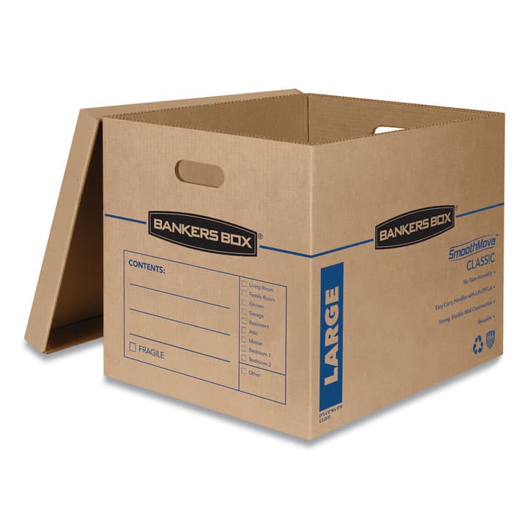 FELLOWES MFG. CO. SmoothMove Classic Moving/Storage Boxes, Half Slotted Container (HSC), Large, 17" x 21" x 17", Brown/Blue, 5/Carton (FEL7718201) thumbnail 2