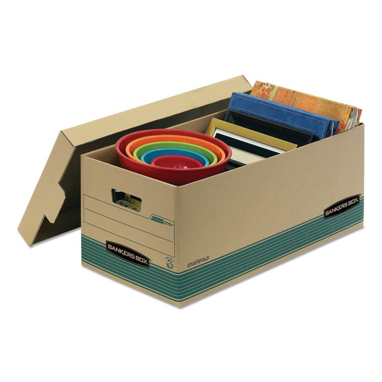 FELLOWES MFG. CO. STOR/FILE Medium-Duty 100% Recycled Storage Boxes, Legal Files, 15.88" x 25.38" x 10.25", Kraft/Green, 12/Carton (FEL1270201) thumbnail 2