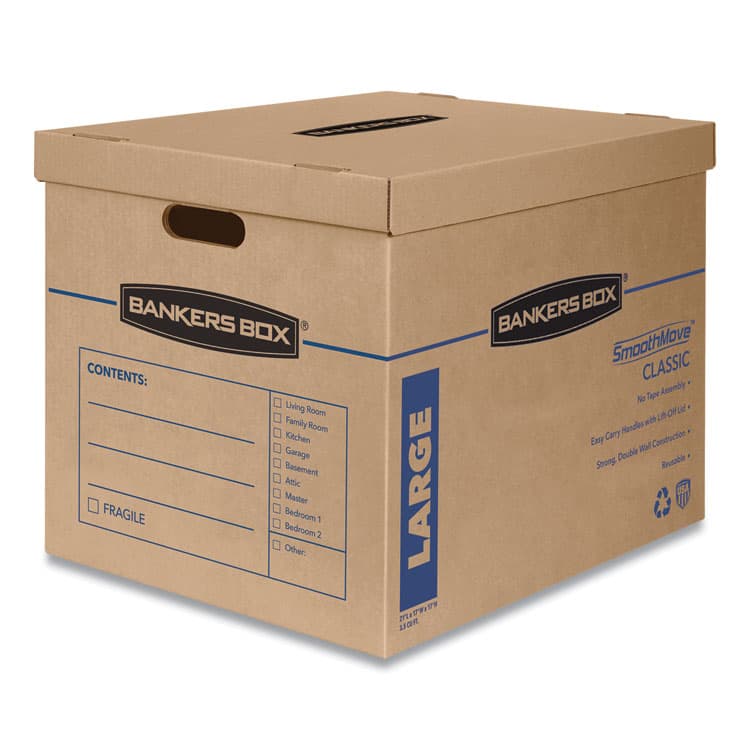 FELLOWES MFG. CO. SmoothMove Classic Moving/Storage Boxes, Half Slotted Container (HSC), Large, 17" x 21" x 17", Brown/Blue, 5/Carton (FEL7718201)