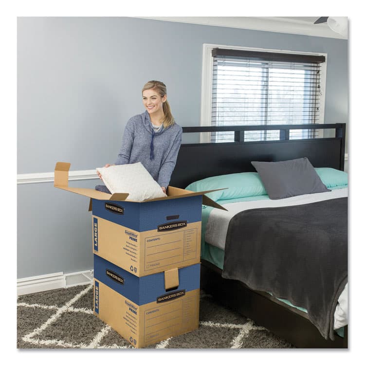 FELLOWES MFG. CO. SmoothMove Prime Moving/Storage Boxes, Hinged Lid, Regular Slotted Container (RSC), 18" x 24" x 18", Brown/Blue, 6/Carton (FEL0062901) thumbnail 3