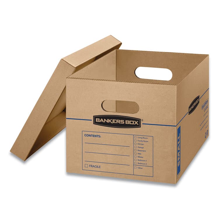 FELLOWES MFG. CO. SmoothMove Classic Moving/Storage Boxes, Half Slotted Container (HSC), Small, 12" x 15" x 10", Brown/Blue, 20/Carton (FEL7714210) thumbnail 2