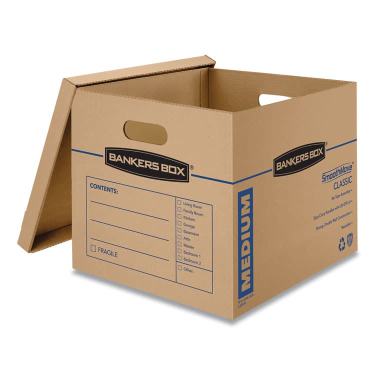 FELLOWES MFG. CO. SmoothMove Classic Moving/Storage Boxes, Half Slotted Container (HSC), Medium, 15" x 18" x 14", Brown/Blue, 8/Carton (FEL7717201) thumbnail 2