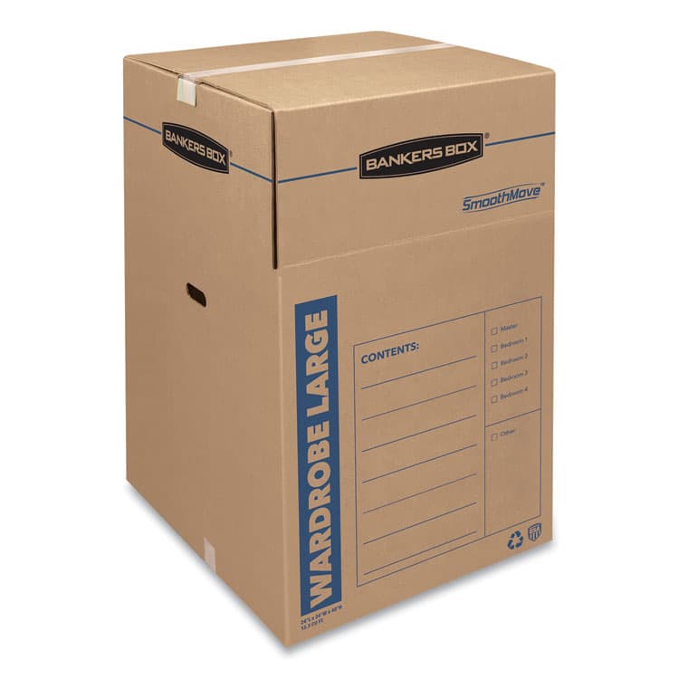 FELLOWES MFG. CO. SmoothMove Wardrobe Box, Regular Slotted Container (RSC), 24" x 24" x 40", Brown/Blue, 3/Carton (FEL7711001) thumbnail 2