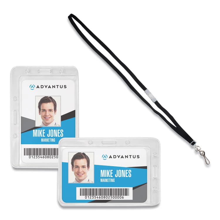 ADVANTUS CORPORATION Antimicrobial ID Security Badge Lanyard Combo, Horizontal, Clear 4.13" x 2.88" Holder, 3.5" x 2.25" Insert, 36" Cord, 20/Pack (AVT75699)