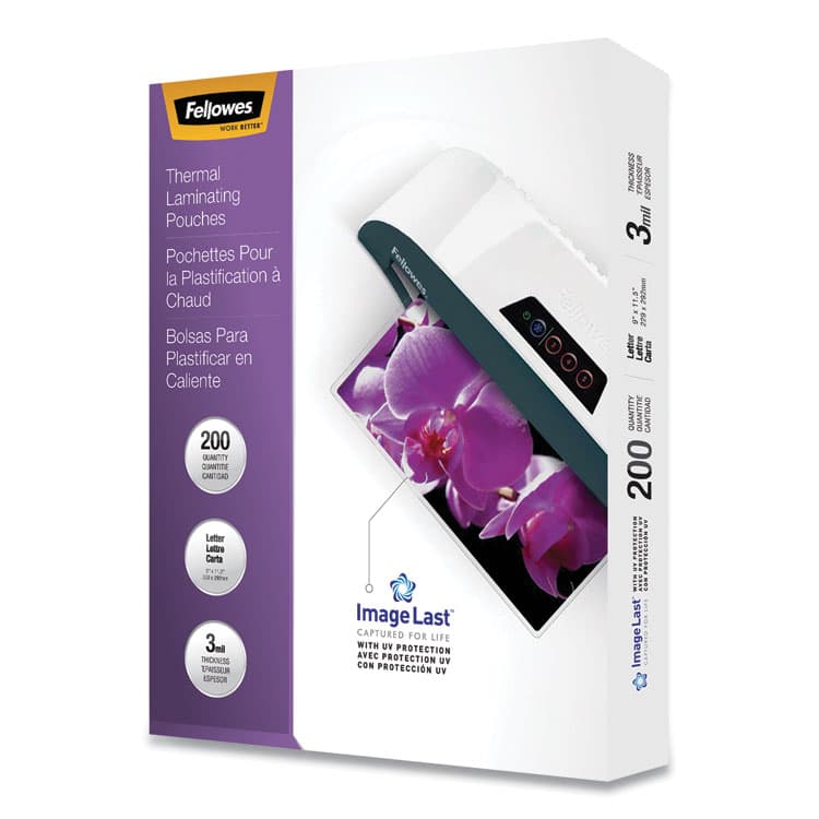 FELLOWES MFG. CO. ImageLast Laminating Pouches with UV Protection, 3 mil, 9" x 11.5", Clear, 200/Pack (FEL5244101)