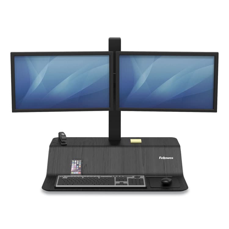 FELLOWES MFG. CO. Lotus VE Sit-Stand Workstation - Dual, 29" x 28.5" x 42.5", Black (FEL8082001) thumbnail 2
