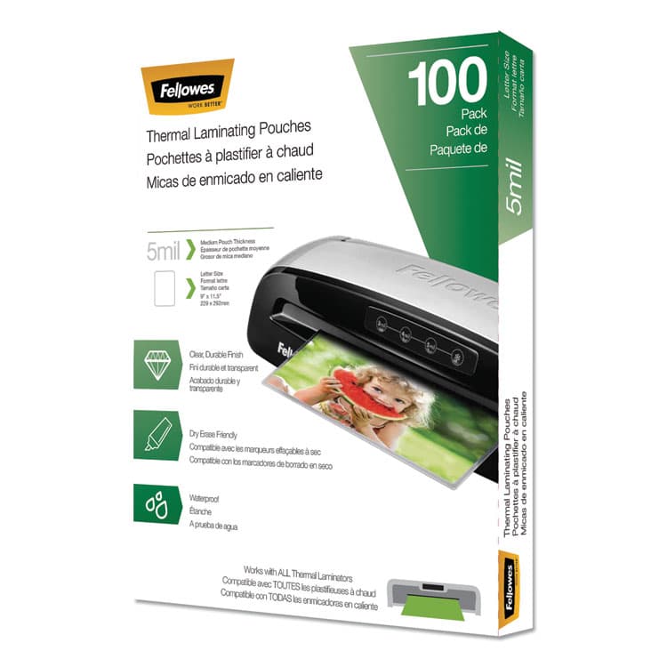 FELLOWES MFG. CO. Laminating Pouches, 5 mil, 9" x 11.5", Gloss Clear, 100/Pack (FEL5743501)
