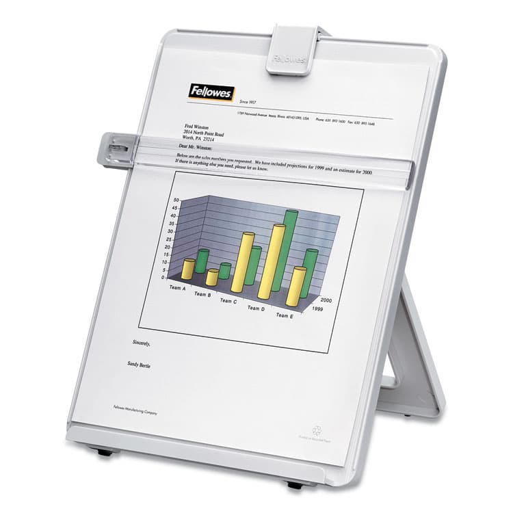 FELLOWES MFG. CO. Non-Magnetic Desktop Copyholder, Holds Up to 125 Letter Size Sheets, Plastic, Platinum (FEL21103) thumbnail 2