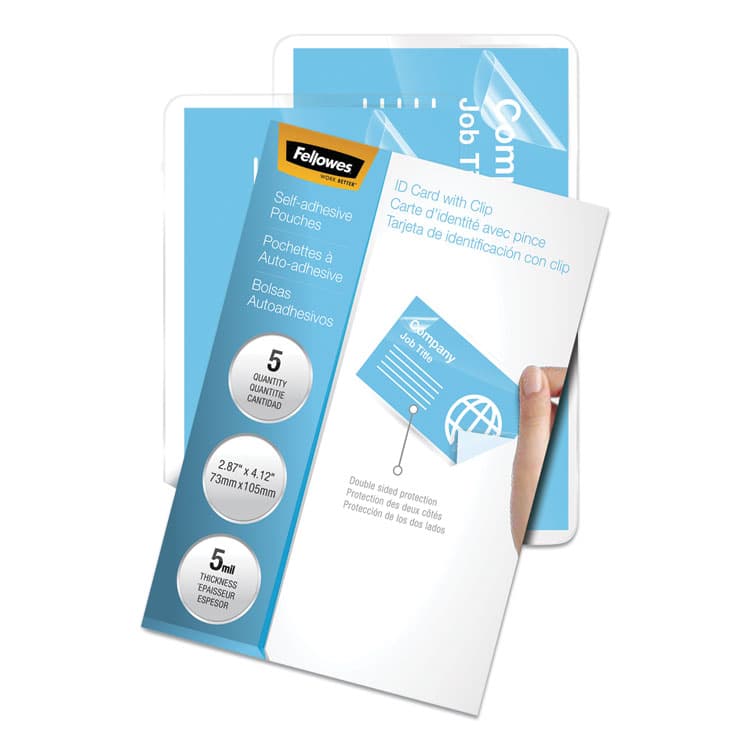 FELLOWES MFG. CO. Self-Adhesive Laminating Pouches, 5 mil, 3.88" x 2.38", Gloss Clear, 5/Pack (FEL5220101)