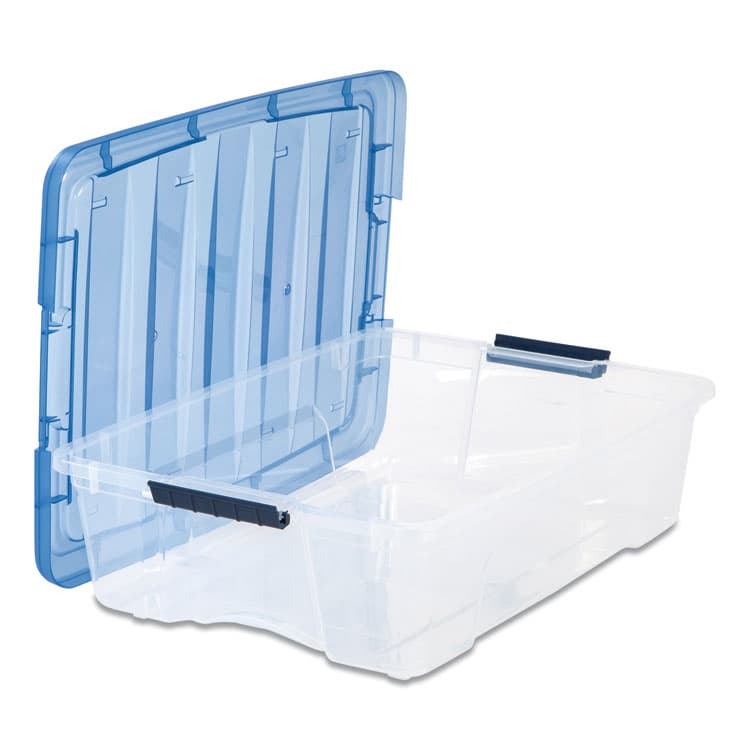 IRIS USA, Stack and Pull Latching Flat Lid Storage Box, 6.73 gal, 16.5" x 22" x 6.5", Clear/Translucent Blue (IRS100364) thumbnail 2