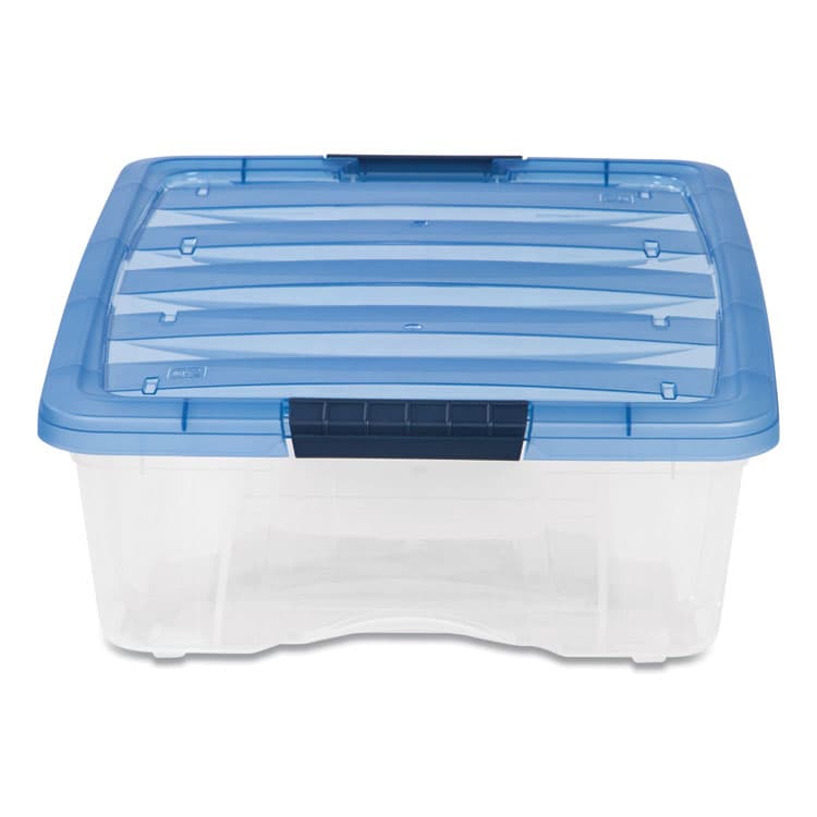 IRIS USA, Stack and Pull Latching Flat Lid Storage Box, 6.73 gal, 16.5" x 22" x 6.5", Clear/Translucent Blue (IRS100364) thumbnail 3