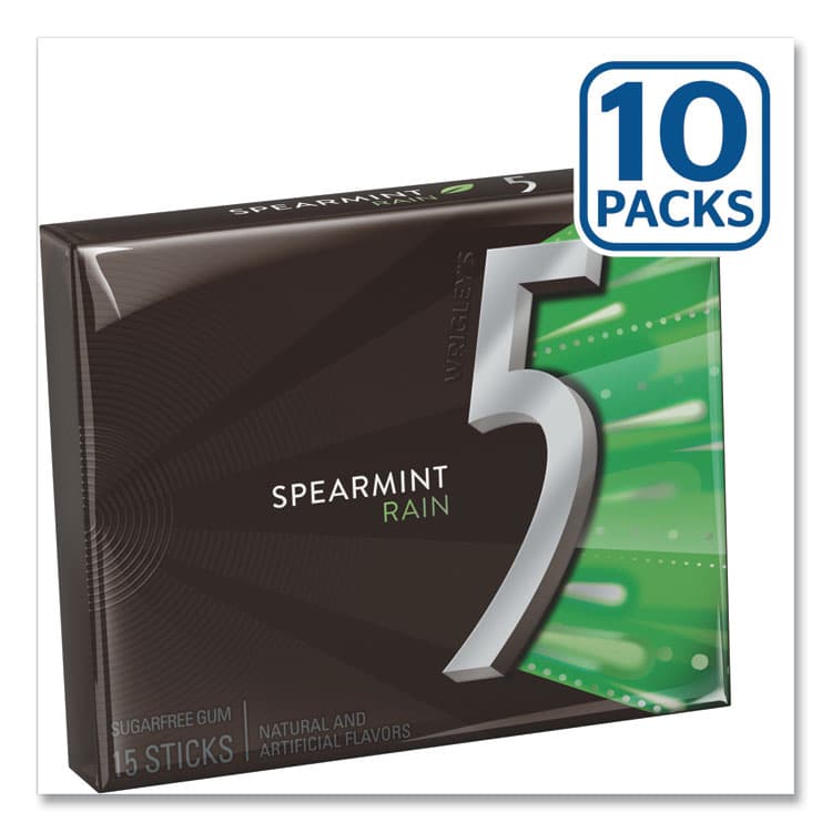 THE WRIGLEY COMPANY 5 Gum, Spearmint Rain, 15 Sticks/Pack, 10 Packs/Box (WRIWMW51404) thumbnail 3