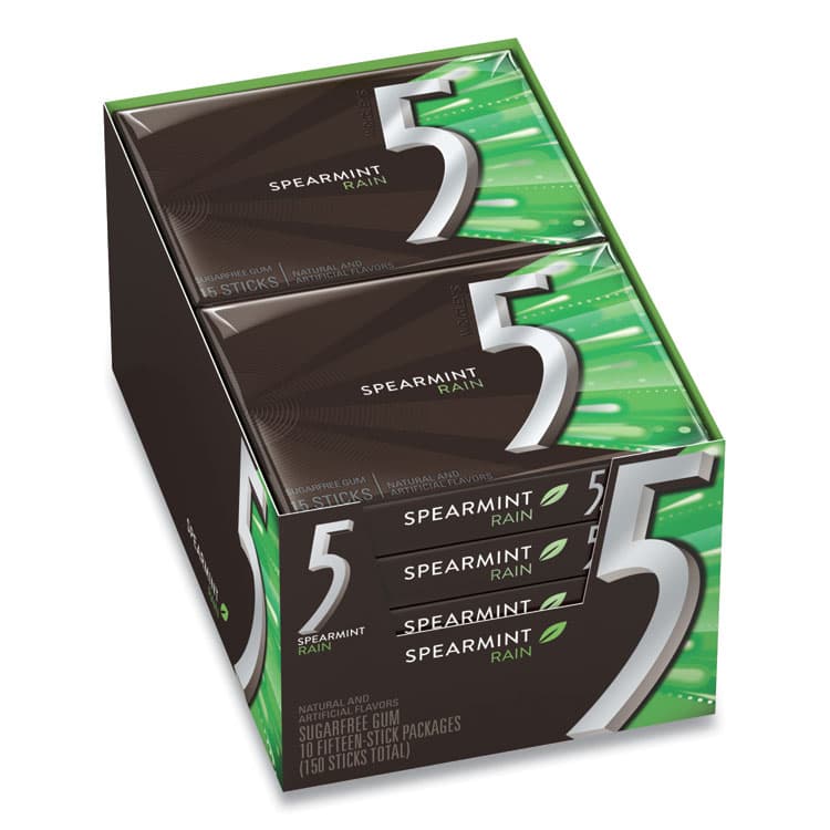 THE WRIGLEY COMPANY 5 Gum, Spearmint Rain, 15 Sticks/Pack, 10 Packs/Box (WRIWMW51404)