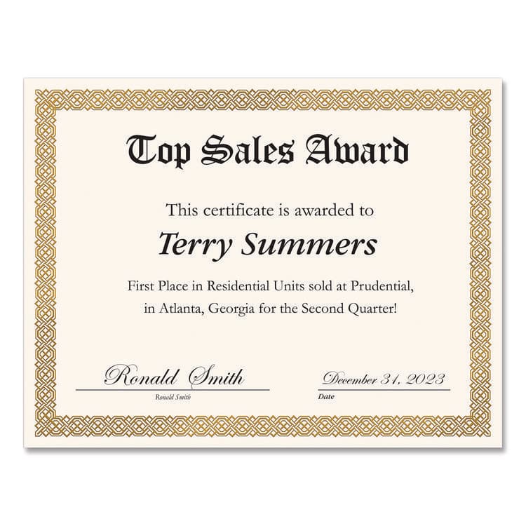 COSCO Foil Border Certificates, 8.5 x 11, Ivory/Gold with Gold Braided Border, 15/Pack (GRP963006) thumbnail 2
