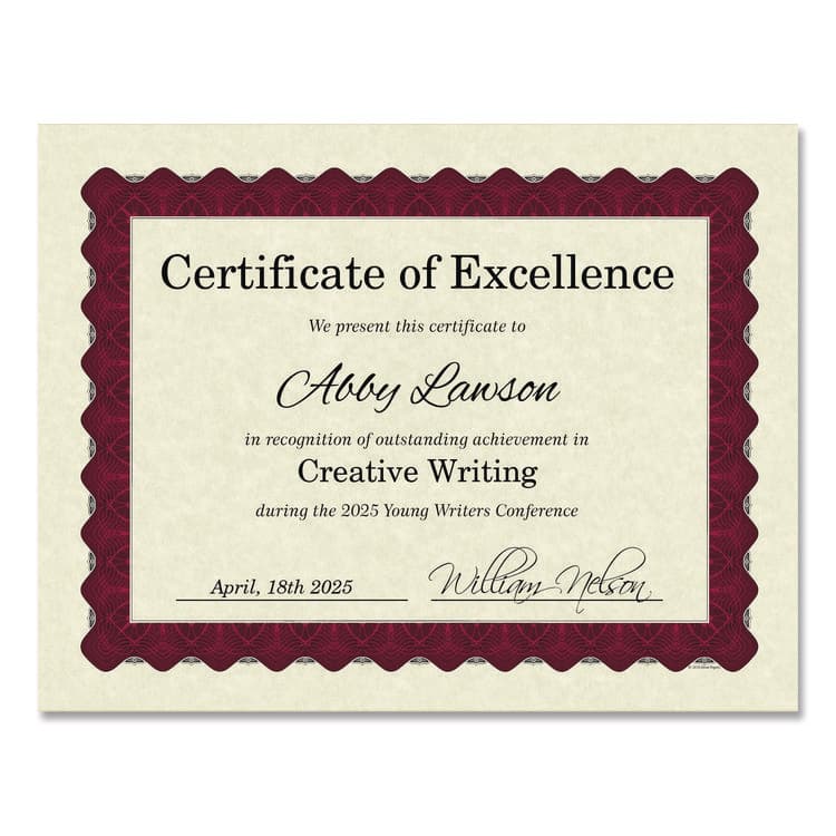 COSCO Metallic Border Certificates, 11 x 8.5, Ivory/Red with Red Border, 100/Pack (GRP934100) thumbnail 2
