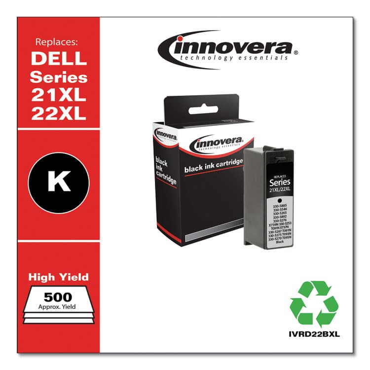 INNOVERA Remanufactured Black High-Yield Ink, Replacement for 21XL/22XL (330-5885), 500 Page-Yield (IVRD22BXL) thumbnail 2