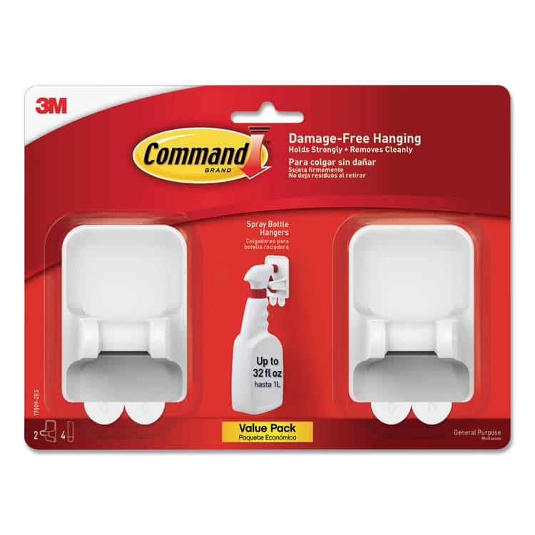 3M/COMMERCIAL TAPE DIV. Spray Bottle Holder, 2.34w x 1.69d x 3.34h, White, 2 Hangers/4 Strips/Pack (MMM170092ES)