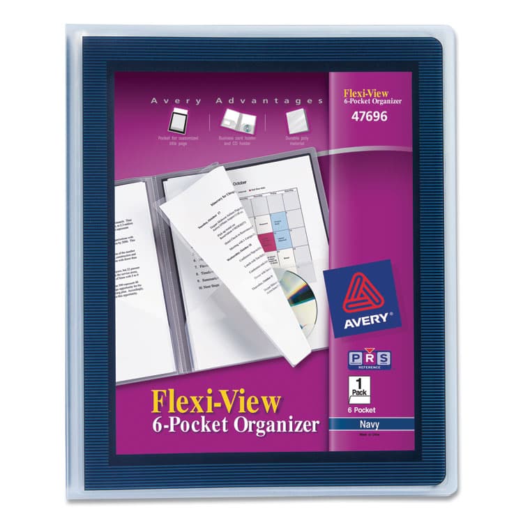 AVERY PRODUCTS CORPORATION Flexi-View Six-Pocket Organizer, Accommodates (150) 11 x 8.5 Sheets, Translucent Navy Blue (AVE47696)