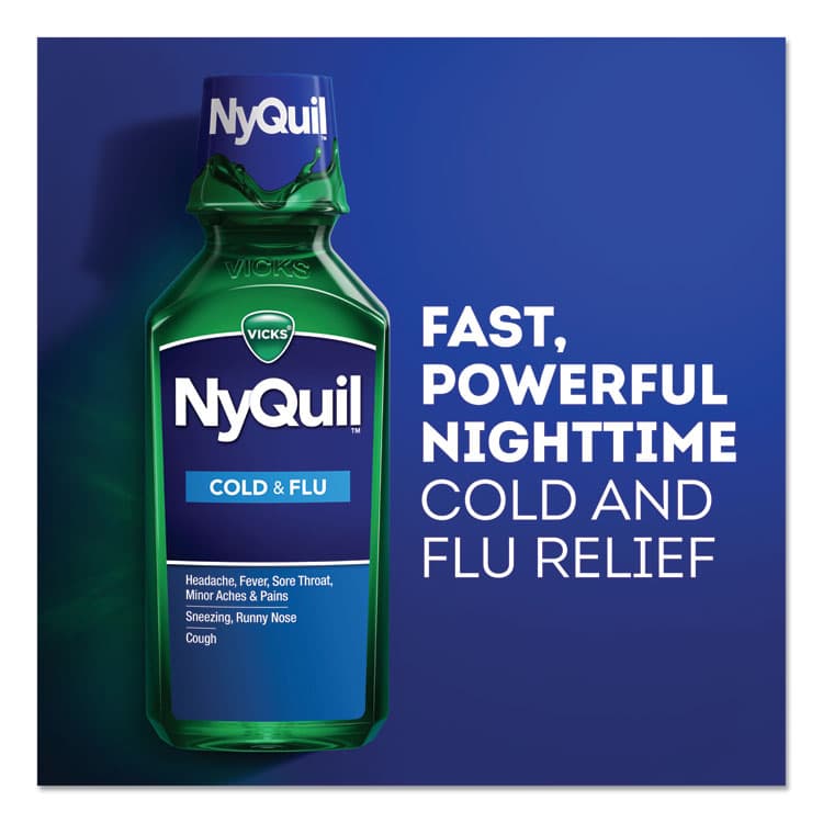 PROCTER & GAMBLE NyQuil Cold and Flu Nighttime Liquid, 12 oz Bottle, 12/Carton (PGC01426) thumbnail 4