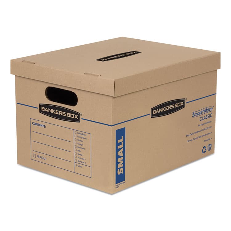 FELLOWES MFG. CO. SmoothMove Classic Moving/Storage Boxes, Half Slotted Container (HSC), Small, 12" x 15" x 10", Brown/Blue, 20/Carton (FEL7714210)