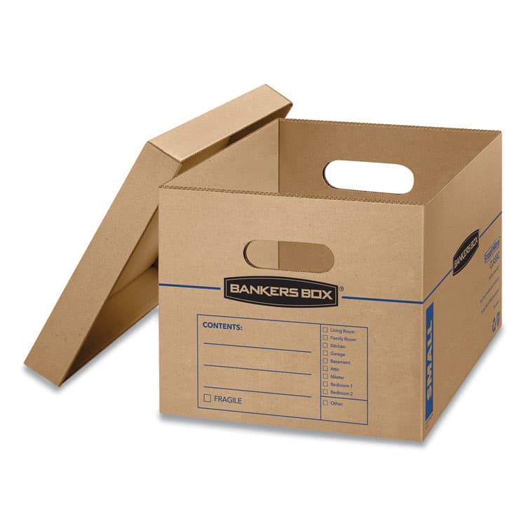 FELLOWES MFG. CO. SmoothMove Classic Moving/Storage Boxes, Half Slotted Container (HSC), Small, 12" x 15" x 10", Brown/Blue, 10/Carton (FEL7714203) thumbnail 2