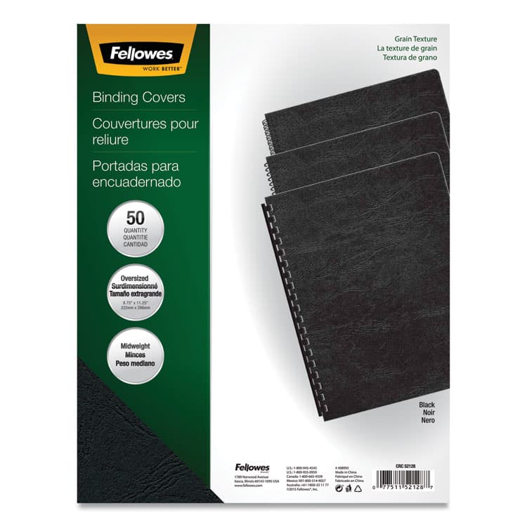 FELLOWES MFG. CO. Expressions Classic Grain Texture Presentation Covers for Binding Systems, Paper, Round Corners, 11.25 x 8.75, Black, 200/PK (FEL52138)