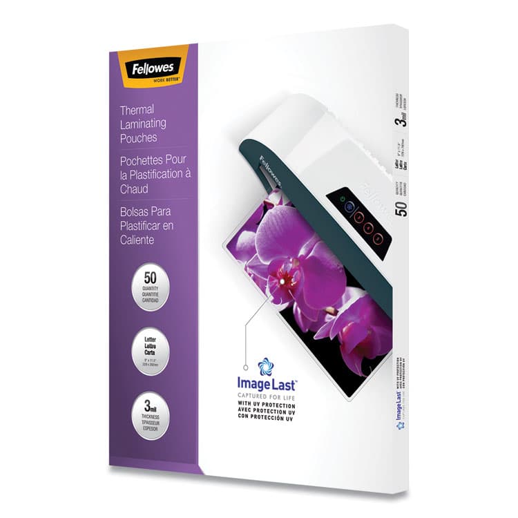 FELLOWES MFG. CO. ImageLast Laminating Pouches with UV Protection, 3 mil, 9" x 11.5", Clear, 50/Pack (FEL52225)