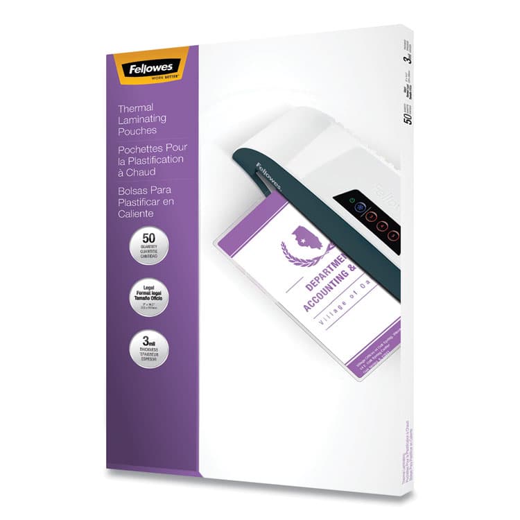 FELLOWES MFG. CO. Laminating Pouches, 3 mil, 9" x 14.5", Gloss Clear, 50/Pack (FEL52226)