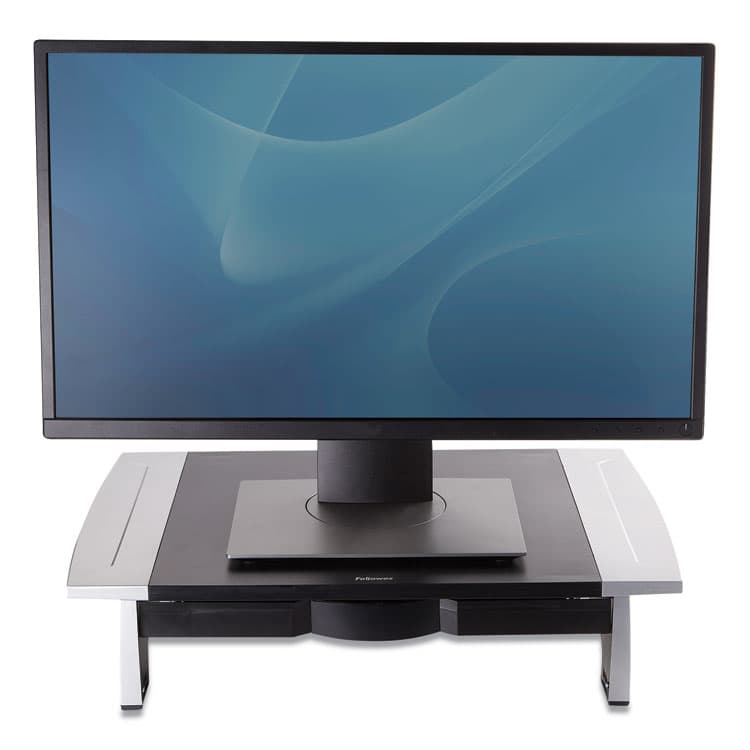 FELLOWES MFG. CO. Office Suites Standard Monitor Riser, For 21" Monitors, 19.78" x 14.06" x 4" to 6.5", Black/Silver, Supports 80 lbs (FEL8031101) thumbnail 3