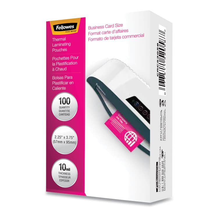 FELLOWES MFG. CO. Laminating Pouches, 10 mil, 3.75" x 2.25", Gloss Clear, 100/Pack (FEL52058)