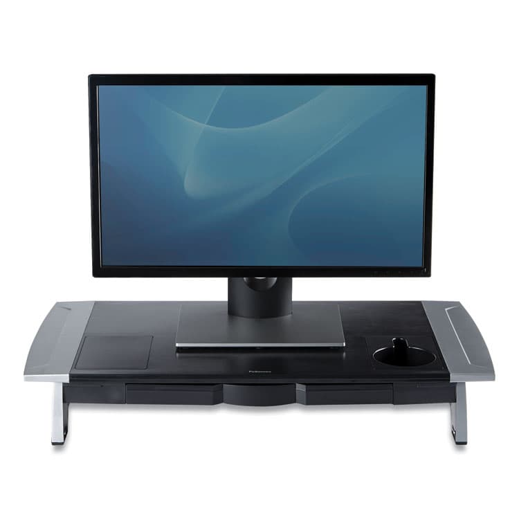 FELLOWES MFG. CO. Office Suites Premium Monitor Riser, 27" x 14" x 4" to 6.5", Black/Silver (FEL8031001) thumbnail 2