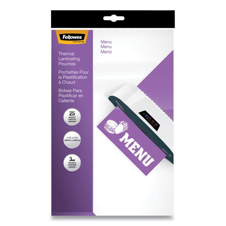 FELLOWES MFG. CO. Laminating Pouches, 3 mil, 12" x 18", Gloss Clear, 25/Pack (FEL52011)