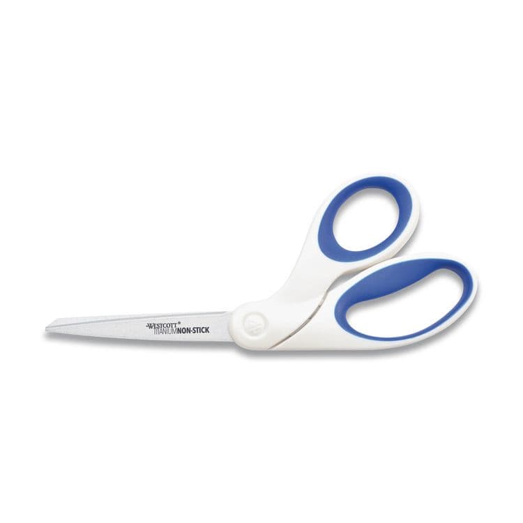 ACME UNITED CORPORATION Non-Stick Titanium Bonded Scissors, 8" Long, 3.25" Cut Length, Crane-Style White/Blue Handle (ACM16578)