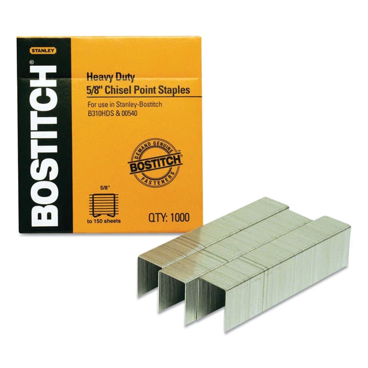 STANLEY BOSTITCH Heavy-Duty Premium Staples, 0.63" Leg, 0.5" Crown, Carbon Steel, 1,000/Box (BOSSB35581M)