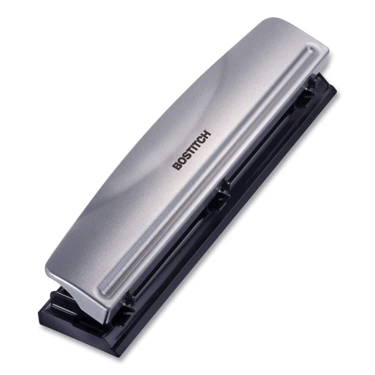 STANLEY BOSTITCH 12-Sheet Three-Hole Punch, 9/32" Holes, Silver/Black (BOSHP12) thumbnail 2