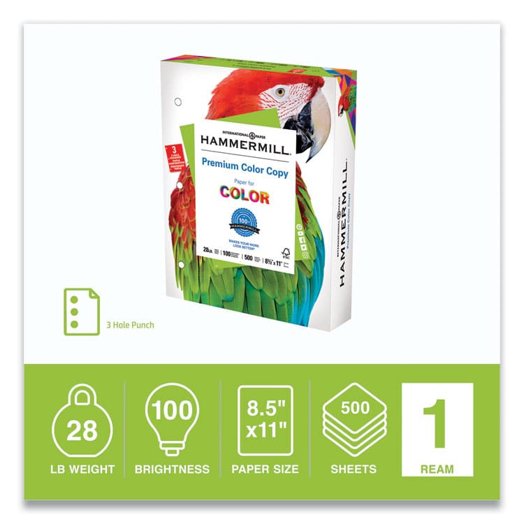 HAMMERMILL/HP EVERYDAY PAPERS Premium Color Copy Print Paper, 100 Bright, 3-Hole, 28 lb Bond Weight, 8.5 x 11, Photo White, 500 Sheets/Ream, 8 Reams/Carton (HAM102500) thumbnail 2