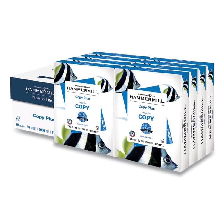 HAMMERMILL/HP EVERYDAY PAPERS Copy Plus Print Paper, 92 Bright, 20 lb Bond Weight, 8.5 x 11, White, 500 Sheets/Ream, 8 Reams/Carton (HAM105190)
