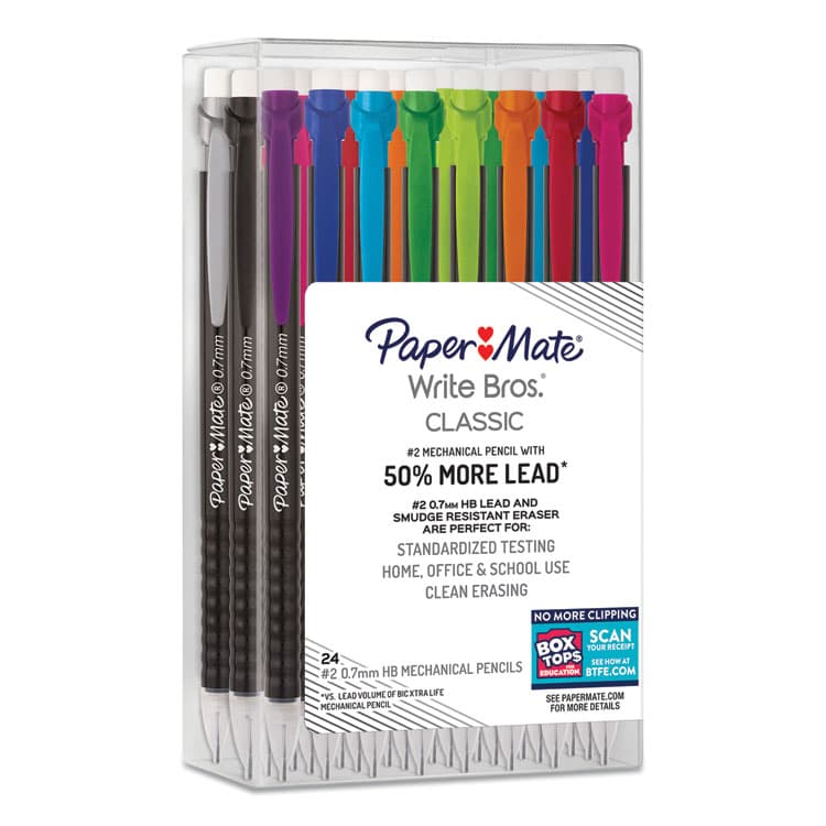 SANFORD Write Bros Mechanical Pencil, 0.7 mm, HB (#2), Black Lead, Black Barrel with Assorted Clip Colors, 24/Box (PAP2096310) thumbnail 2
