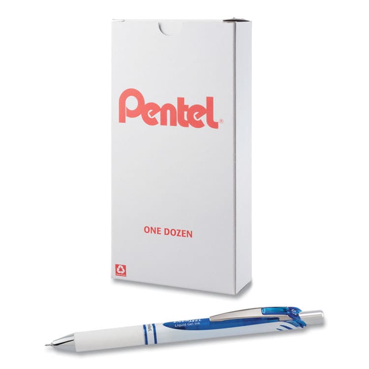 PENTEL OF AMERICA EnerGel Pearl Deluxe RTX Gel Pen, Retractable, Medium 0.7 mm, Blue Ink, Pearl White/Blue Barrel, Dozen (PENBLN77PWC) thumbnail 2