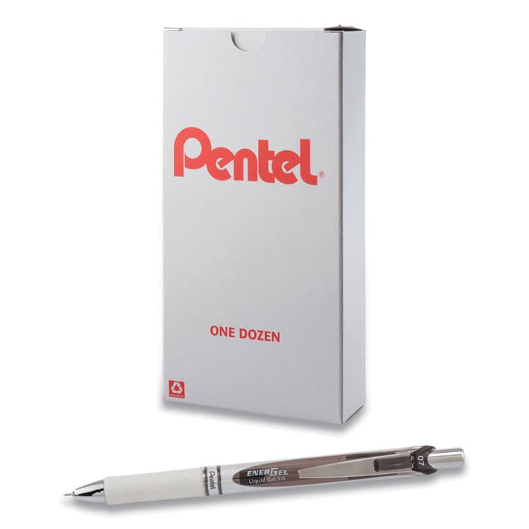 PENTEL OF AMERICA EnerGel Pearl Deluxe RTX Gel Pen, Retractable, Medium 0.7 mm, Black Ink, Pearl White/Black Barrel, Dozen (PENBLN77PWA)
