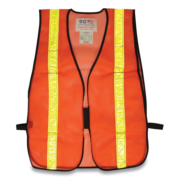 PROTECTIVE INDUSTRIAL PRODUCTS Hook and Loop Safety Vest, One Size Fits Most, Hi-Viz Orange with Yellow Prismatic Tape (PID300EVORPOR)