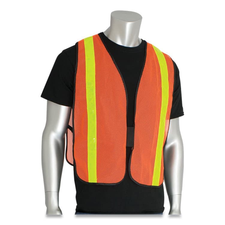 PROTECTIVE INDUSTRIAL PRODUCTS Hook and Loop Safety Vest, One Size Fits Most, Hi-Viz Orange with Yellow Prismatic Tape (PID300EVORPOR) thumbnail 2