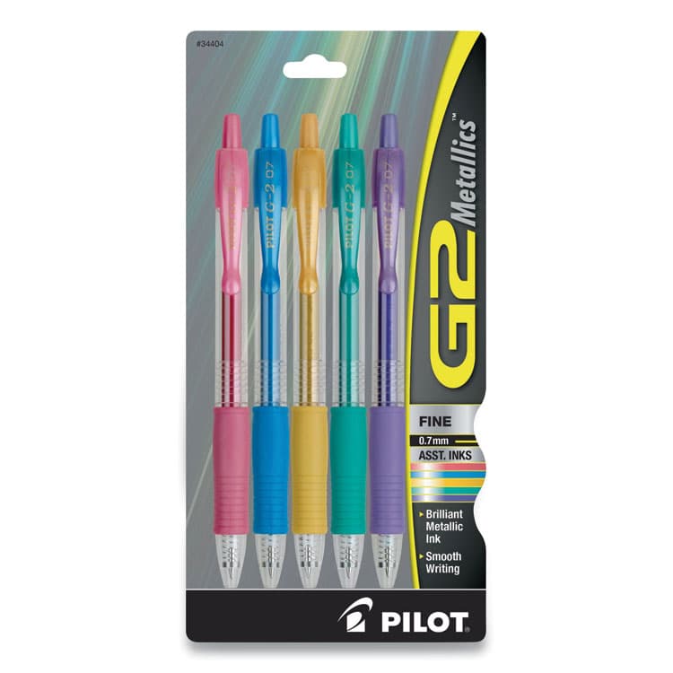 PILOT CORP. OF AMERICA G2 Metallics Gel Pen, Retractable, Fine 0.7 mm, Assorted Metallic Ink and Barrel Colors, 5/Pack (PIL34404)