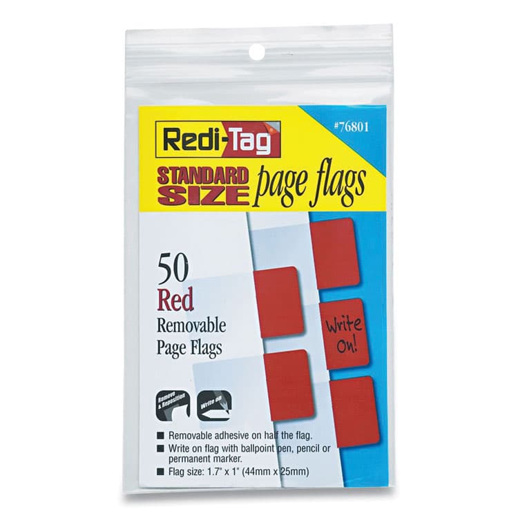 REDI-TAG CORPORATION Easy-To-Read Self-Stick Index Tabs, 0.43" Wide, Red, 50/Pack (RTG76801)