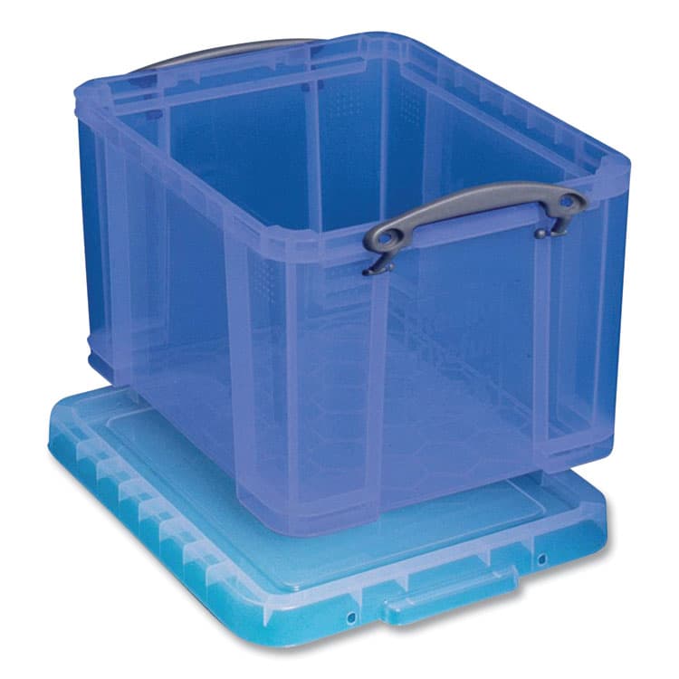 REALLY USEFUL BOXES . Snap-Lid Storage Bin, 8.45 gal, 14" x 18" x 12.25", Transparent Blue (RUA32TBL)